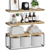 Famanu – Zwevende planken, rustieke wandplanken voor de muur, badkamerplanken boven het toilet, keukenplanken met draadopbergmand