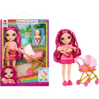 Rainbow High Junior High Jr. High Bestie Babysitters – Stella Monroe (fuchsiakleurig) -Modepop 23 cm met baby, fles en kinderwagen - Vanaf 4 jaar