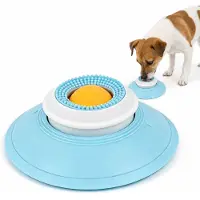 VHV -Anti-Schrok Voerbak voor Honden - Likbak met Rollerbal voor Vloeibare Snacks en Yoghurt - Antislip Hondervoerbak - Geel
