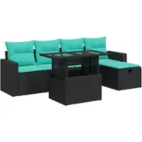 vidaXL 6-delige tuinmeubelset met kussens, grijs, polyrotan, acaciahout