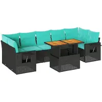 vidaXL 8-delige tuinmeubelset met kussens, zwart, polyrotan