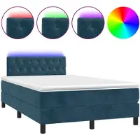 vidaXL Boxspring met matras en LED fluweel donkerblauw 120x190 cm