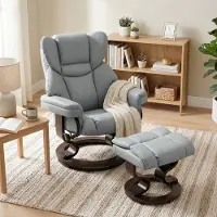 STILVORA Relaxfauteuil Met Voetbank 360° Draaibaar Handmatig Verstelbaar Tot 145° Voor Woonkamer En Ontspanning PU Leer Lichtgrijs