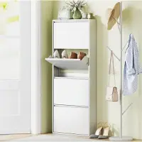 OKWISH Schoenenkast Metaal - 4 Kleppen Voor 8 Paar Schoenen - Smal Met Wandmontage - Minimalistisch Voor Hal En Slaapkamer - Wit - 55 x 15 x 139,5 cm