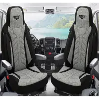 BREMER SITZBEZÜGE Premium Camper stoelhoezen voor GiottiLine Compact PLKT201 in Zwart/Grijs (2 losse stoelen)
