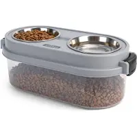 Nobleza Hondenvoerbak Verhoogd met Opslag 5L - 2-in-1 Voerstation met 2x 400 ml RVS Voerbakken - Luchtdichte Voedselcontainer voor Kleine en Middelgrote Honden - Grijs