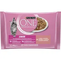 Purina One Junior Kittenvoer nat met zalm & wortelen, (1x 4 x 85g)