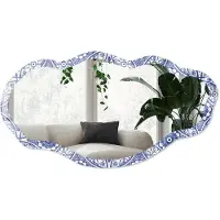 Wallfluent Blauw Mozaïek Spiegel - Blauw Elegante Rechthoekige Wandspiegel - Organische Spiegel - Woonkamer - Geometrisch - 45x90 cm - Totale afmeting 52x97 cm