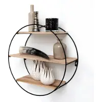 Vali Wandrek Rond - Wandplank - Wandrek Rond Industrieel - Zwart/Bruin - 19cm x 50cm x 50cm