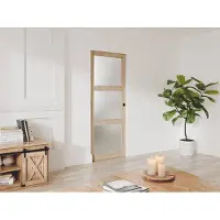 Vente-unique Schuifdeur met inbouwsysteem in hout en matgehard glas - 3 ramen - H205 x B73 cm - ACOSTA II