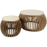 Nest of Nora Salontafel set - Ronde salontafels met curve - Set van 2 - Massief mangohout