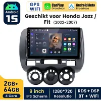 Hexinex Hexinexmarket Autoradio Geschikt voor Honda Jazz / Fit (2002- 2007) - Draadloos CarPlay, Android Auto,GPS Navi, multimediaspeler - 2GB+64GB