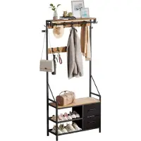 Casamoda Kapstok met Schoenenrek en Laden - B80 x D40 x H180 cm - Extra Diep Garderoberek - 17 Haken - Halkast - Moderne Kast - Hangend - Staand - Metaal/Hout - Goud Eiken/Zwart