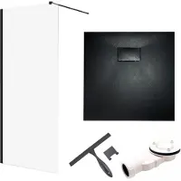 Badland Ketil Vidar doucheset met glaswisser 90 x 90 cm zwart - walk-in douchewand met douchebak