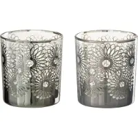 J-Line Theelichthouder Zonnebloem Glas Zilver Small Assortiment Van 2