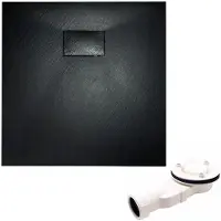 Badland Bad Land VIDAR douchebak - vierkant - 80 x 80 x 3,2 cm - zwart - met afvoerset