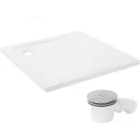 LuxeBath | Douchebak met afvoerset 90x90 cm van SMC, wit, hoekige douchebak, complete set met sifon voor douchecabine