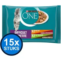 Purina One 15x - Difficult Appetite Adult Kip & Kalkoen (4x85g) - Kattenvoer Natvoer - 340 g