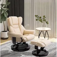 OKWISH Relaxfauteuil Met Hocker - Draaibaar En Handmatig Verstelbaar Tot 145 Graden - Voor Woonkamer En Slaapkamer - Kunstleer - Crème