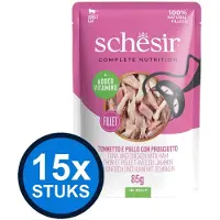 Schesir 15x Complete&Balanced kat pouch gelei tonijn&kip&ham 85gr