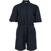 We fashion - Dames playsuit met ballonmouwen - Regular fit - Donkerblauw - Livaeco Viscose - Maat: S