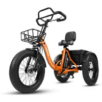 SmartAI Opvouwbaar Elektrisch Driewieler – 250W Dik Klapfiets E-Bakfiets – 48V 20.8Ah Accu – 20"x4.0" Vetbanden – 7 versnellingen – 130km Bereik – 20 Inch Elektrische vouwfietsen – Oranje kleur