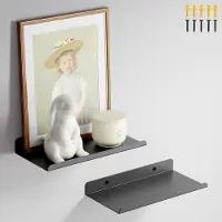 Famanu – Wandrek van metaal, set van 2 stuks, 20 cm breed, zwart, zwevende boekenkast en wandplank voor woonkamer, keuken en slaapkamer