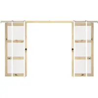 Vente-unique Dubbele schuifdeur met inbouwsysteem in hout en matgehard glas - 3 ramen - 2 x H205 x B73 cm - ACOSTA II