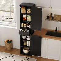 Merax Keukenkast 40x30x170 cm - met 2 deuren en 1 lade en verstelbare plank - geschikt voor keuken - eetkamer of woonkamer - zwart