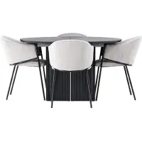 Ebuy24 Matilda eethoek eettafel met uitschuifbare functie zwart 4 stoelen velours grijs.