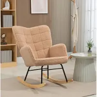 OKWISH Schommelstoel 71 x 98 x 101 cm - Gewatteerde Relaxfauteuil Met Armleuningen - Voor Woonkamer Of Slaapkamer - Stof En Hout - Bruin