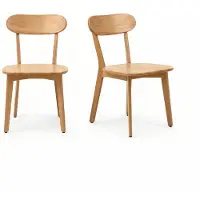 OKWISH Eetkamerstoel Set van 2 – Gebogen Rugleuning en Stevige Schuine Poten – Voor Eetkamer, Keuken en Woonkamer – Hout – Houtkleur