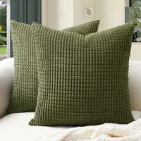 Snq 2 Stuks Ribfluwelen Kussenslopen met Strepenpatroon - 45x45 cm - Olijfgroen - Zacht en Pluizig - Voor Bank - Bed en Woonkamer