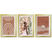 Wallfluent 3-Delige Schilderij Set - Een Rustig Meer Met Houten Steigers En Boten. - 40 x 60 cm - Muurdecoratie - Wanddecoratie - Hal