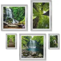 Wallfluent 5-Delige Schilderij Set - Nachtelijke Hemel, Bergen, Kloof En Winterlandschap - 20 x 30 cm - Decoratieve Schilderijen - Woonkamer - Interieur - Woonkamer Decoratie
