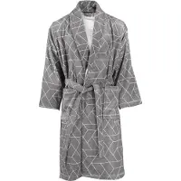 Padiro unisex badjas - S - Grijs - Geometrisch patroon - Katoen - sjaalkraag - ceintuur - zakken