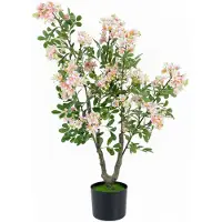 Costway Kunstmatige Impatiens Boom 90 cm Kunstbloem Cement Pot | met Kunstgras 5 Bloeiende Takken, Kunstplant Binnen Buiten voor Decoratie van Woonkamer Slaapkamer Kantoor