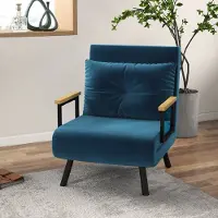 OKWISH Fauteuil - Relaxfauteuil Met Bedfunctie - 5-Stand Verstelbare Rugleuning Tot 180 Graden - Voor Woonkamer En Logeerkamer - Fluweel - Blauw