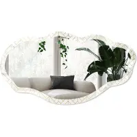 Wallfluent Stijlvolle Geometrie Spiegel - Wit Stijlvolle Wandspiegel - Organische Spiegel - Woonkamer, Kantoor, Slaapkamer - Geometrisch - 45x90 cm - Totale afmeting 52x97 cm