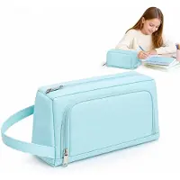 VHV - Etui Groot - Pennenzak met Dubbele Opening en Compartimenten - Blauw voor School, Reizen en Cosmetica
