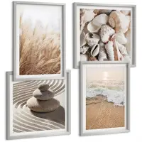 Tulup 4-Delige Schilderij Set - Strandthema met schelpen en zeegolven - 40 x 40 cm en 40 x 60 cm - Wanddecoratie - Muurdecoratie - Woonkamer