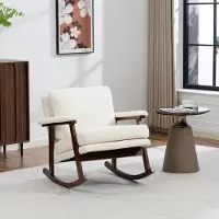 OKWISH Schommelstoel Fauteuil - Gewatteerde Eenpersoons Loungestoel Met Lendenkussen - Voor Woonkamer En Leeshoek - Hout - Wit