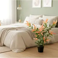 OKWISH Kunstplant Glansmispel – 90 Cm – 300 Bladeren En Verstelbare Takken – Kunststof – Rood En Groen – In Pot Voor Hal Of Kantoor