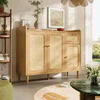 STILVORA Dressoir Met Rotanlook En Softclose - 3 Deuren En 1 Lade - Voor Woonkamer, Keuken En Hal - Eiken - 120x40x91 Cm