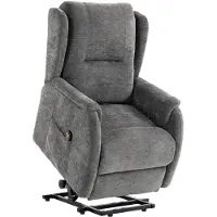 OKWISH Relaxfauteuil 89 x 76 x 103 Cm - Elektrische Sta-opfunctie En Dubbele Motor - Voor Woonkamer - Chenillelook Stof - Donkergrijs