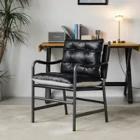 HAUSS SPOLE Fauteuil - Leren Armstoel - Niet Verstelbaar Met Armleuningen - Voor Woonkamer, Slaapkamer En Kantoor - Metaal Zwart