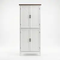 OKWISH Keukenkast – Hoge Buffetkast – 4 Deuren Met Verstelbare Planken – Wit Met Houtlook – 76 x 40 x 178,5 cm