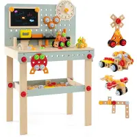 Costway Werkbank voor kinderen, hout, gereedschapsbank met bord en doe-het-zelfset, kindergereedschapsbank met accessoires en plank, speelgoedwerkbank, werkplaats voor kinderen vanaf 3 jaar