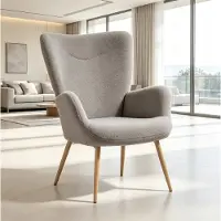 OKWISH Fauteuil 71 x 74 x 97,5 cm - Hoge Rugleuning Met Geïntegreerde Armleuningen - Voor Woonkamer Slaapkamer Of Leeshoek - Stof En Metaal - Grijs