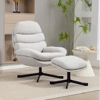 STILVORA Fauteuil 78 x 93 x 100 cm - Met Hocker En 360 Graden Draaibaar - Voor Woonkamer En Leeshoek - Chenille Stof - Cremewit
